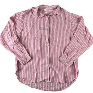Beach Lunch Lounge Womens Shirt Size Small Pink White Stripe Button Up‎ Cover Up
